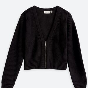 Chic Black Zipper Cardigan